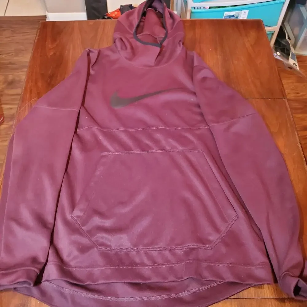 Nike Men's Hoodie Pullover Burgundy Maroon Sweatshirt Black Swoosh Size Large L